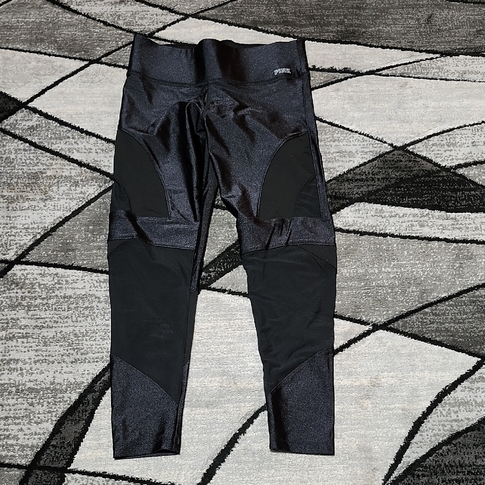 VS PINK ULTIMATE 2018 BLACK MESH CROPPED LEGGINGS